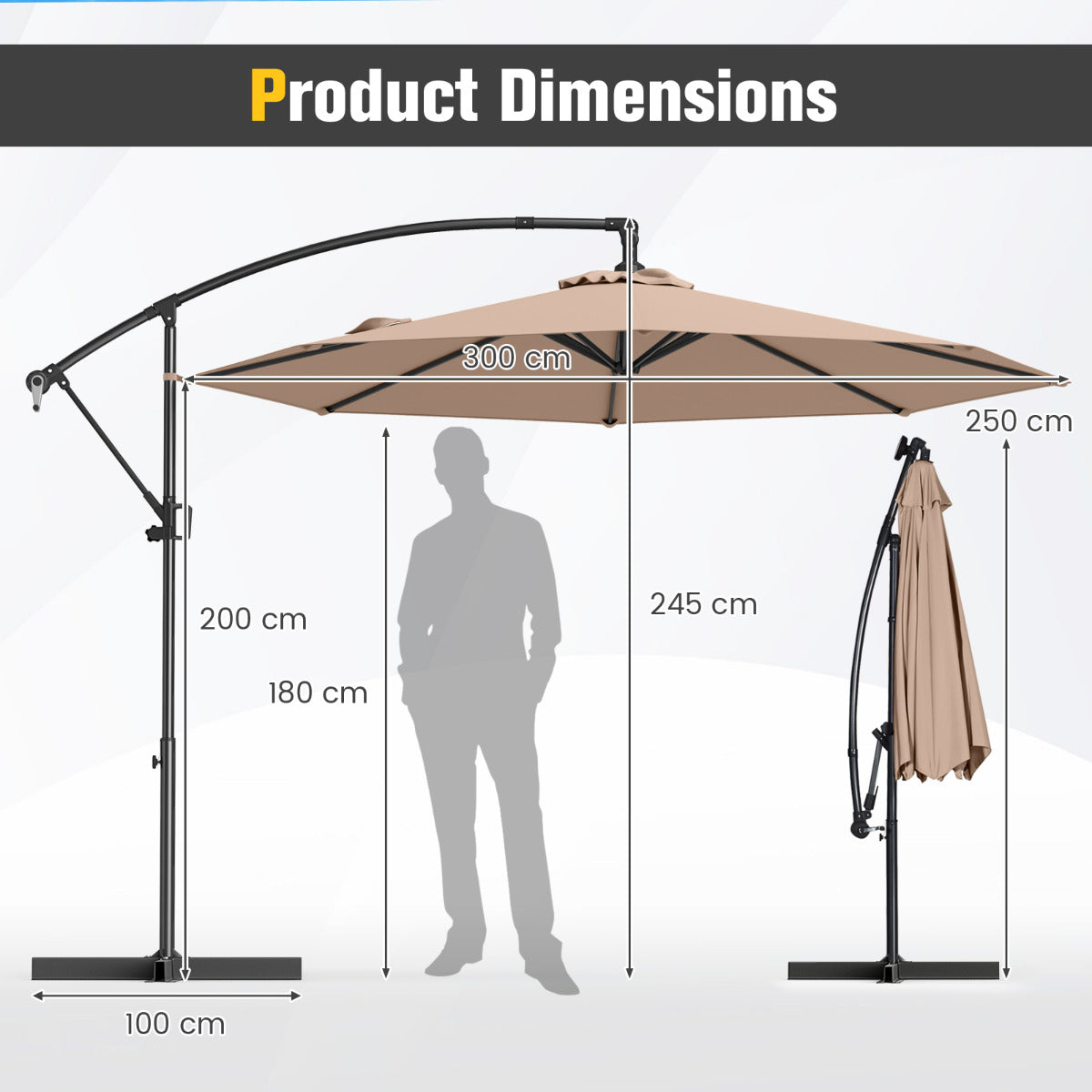 300 cm Offset Hanging Umbrella with Base-Coffee