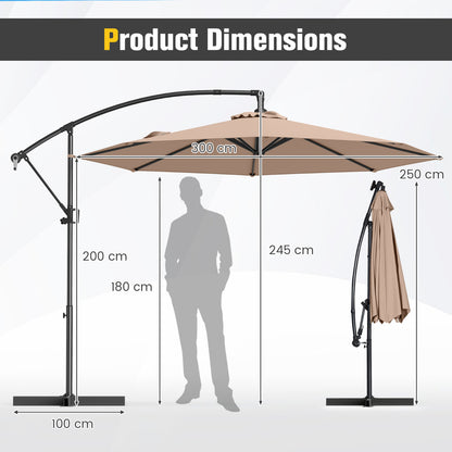 300 cm Offset Hanging Umbrella with Base-Coffee