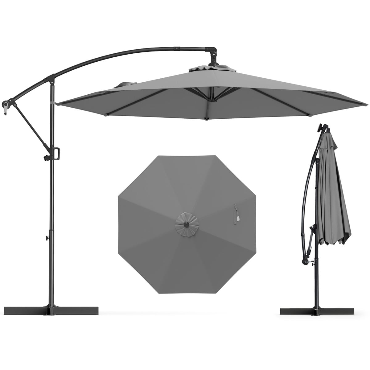 300 cm Offset Hanging Umbrella with Base-Grey
