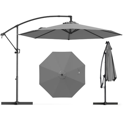 300 cm Offset Hanging Umbrella with Base-Grey