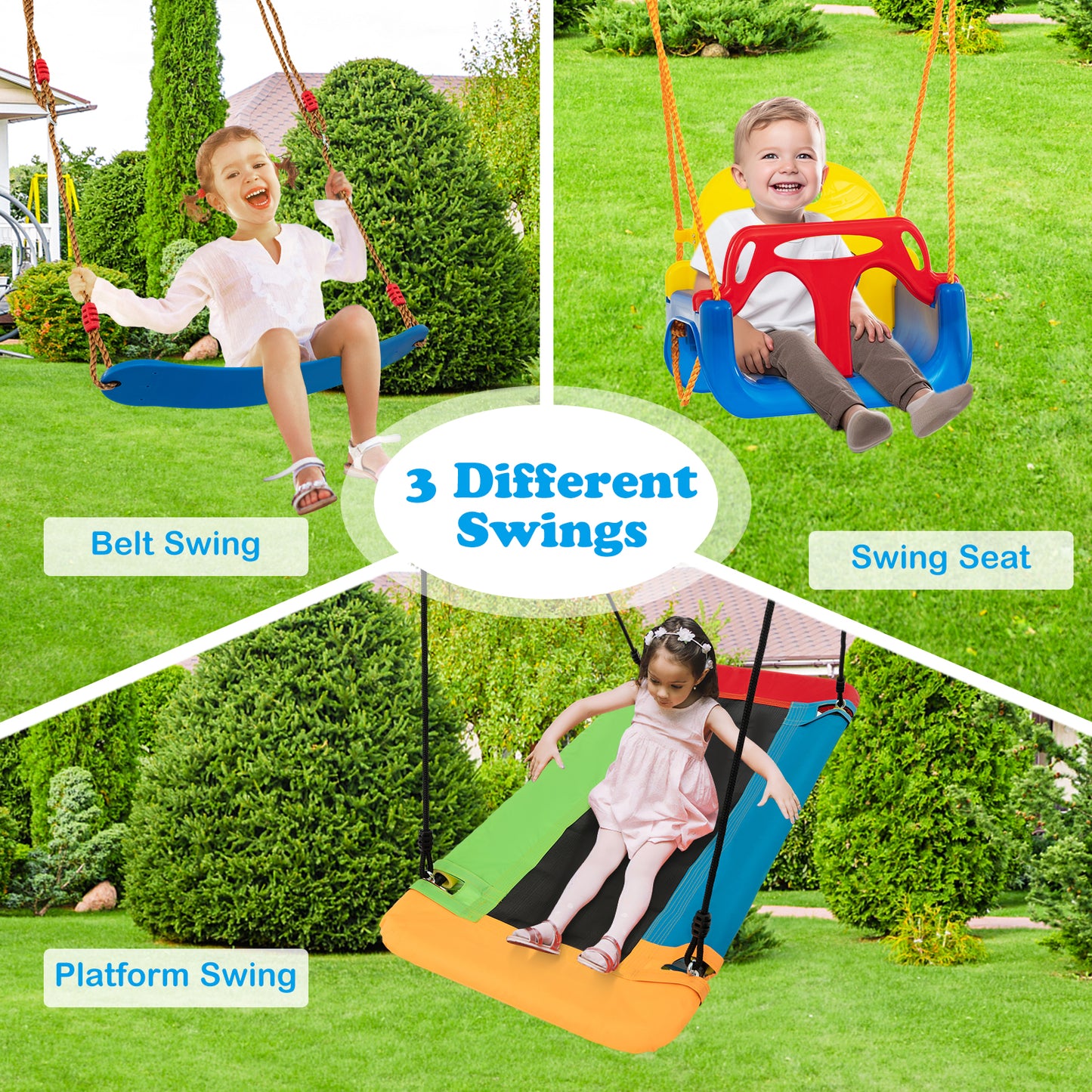 300 kg Indoor Outdoor Swing Set Carbon Steel Swing Frame-Blue &amp; Yellow