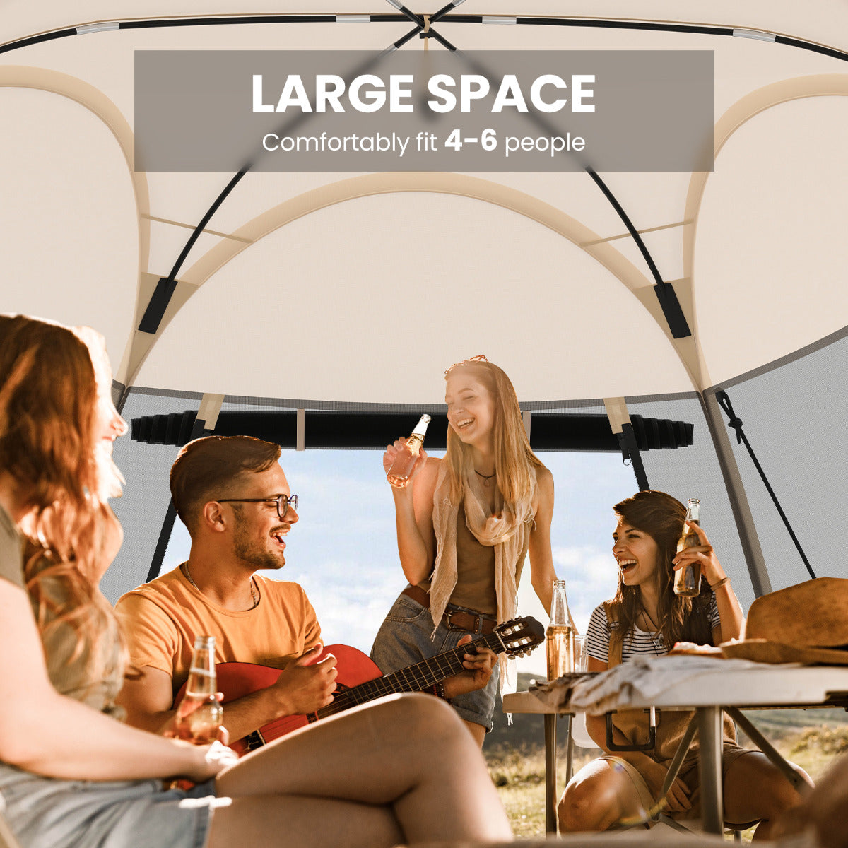 300 X 275 CM Foldable Outdoor Screened Camping Tent Gazebo-Sand Color