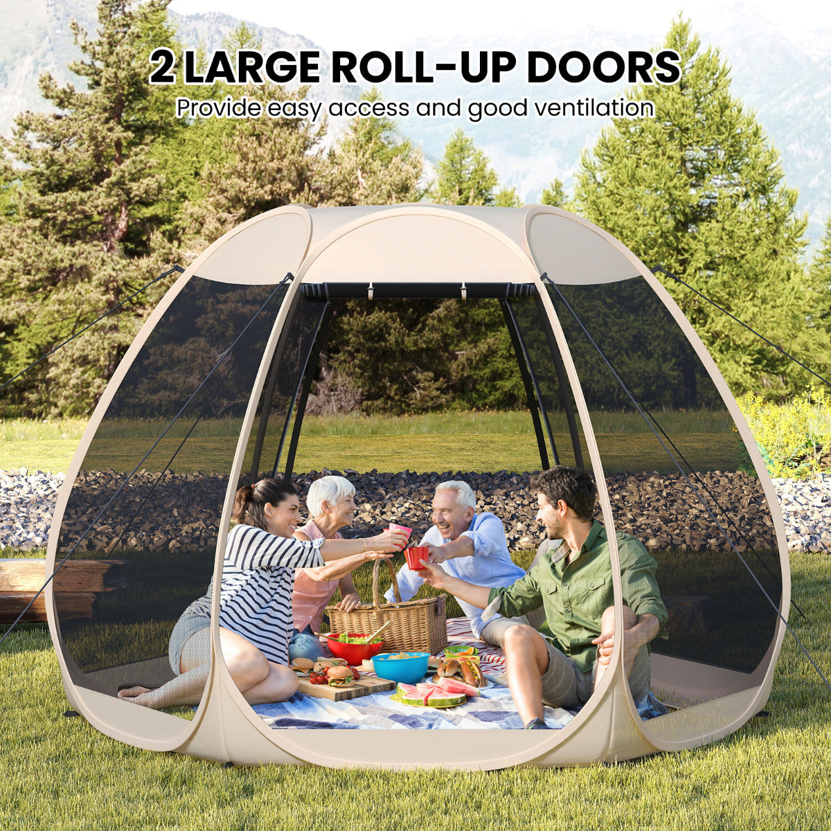 300 X 275 CM Foldable Outdoor Screened Camping Tent Gazebo-Sand Color