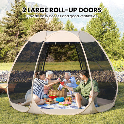 300 X 275 CM Foldable Outdoor Screened Camping Tent Gazebo-Sand Color