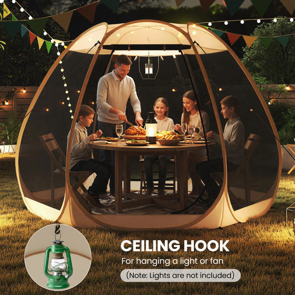 300 X 275 CM Foldable Outdoor Screened Camping Tent Gazebo-Sand Color