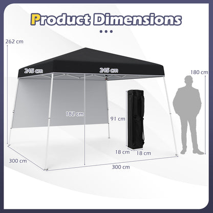 300 x 300 cm Pop up Canopy Tent with 1 Sidewall and Portable Backpack-Black