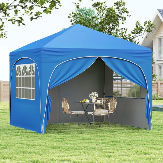 300 x 300 cm Pop up Canopy Tent with 4 Removable Sidewall and Wheeled Bag-Blue