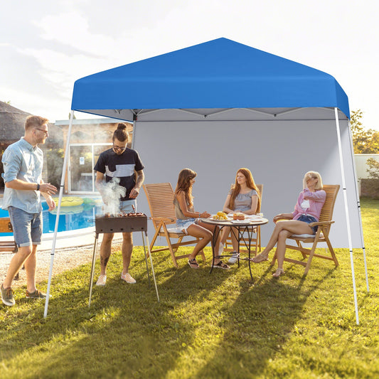 300 x 300 cm Pop up Canopy Tent with 1 Sidewall and Portable Backpack-Blue