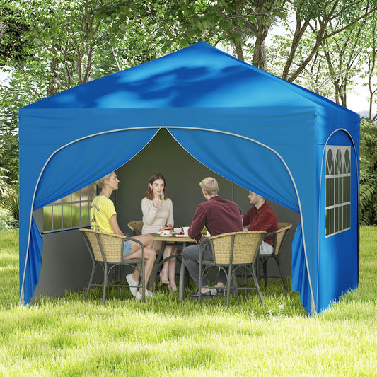 300 x 300 cm Pop up Canopy Tent with 4 Removable Sidewall and Wheeled Bag-Blue