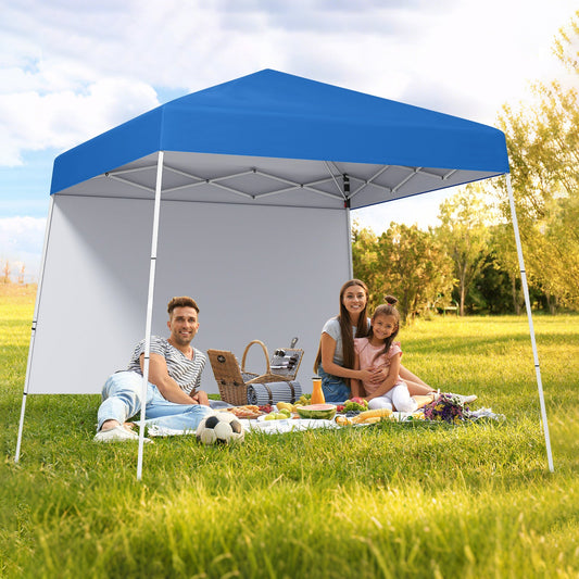 300 x 300 cm Pop up Canopy Tent with 1 Sidewall and Portable Backpack-Blue