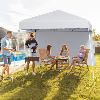 300 x 300 cm Pop up Canopy Tent with 1 Sidewall and Portable Backpack-White