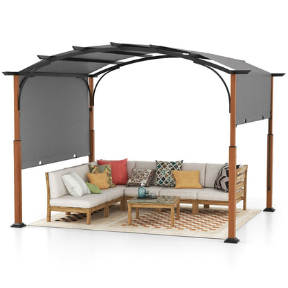 300 x 360 cm Retractable Pergola Arched Patio Pergola with Sun Shade Canopy-Grey