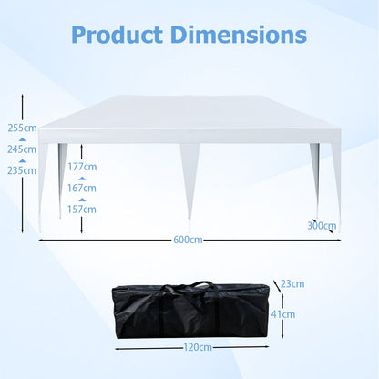 300 x 600 cm Portable Pop up Canopy Tent with Carry Bag-White