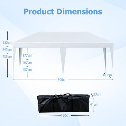 300 x 600 cm Pop-up Canopy Tent with Carrying Bag-White
