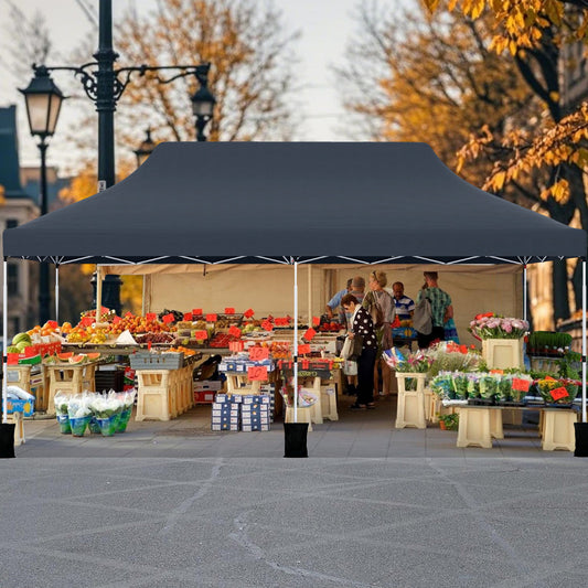 300 x 600 cm Pop up Canopy Tent with Carry Bag and 6 Sandbags-Black