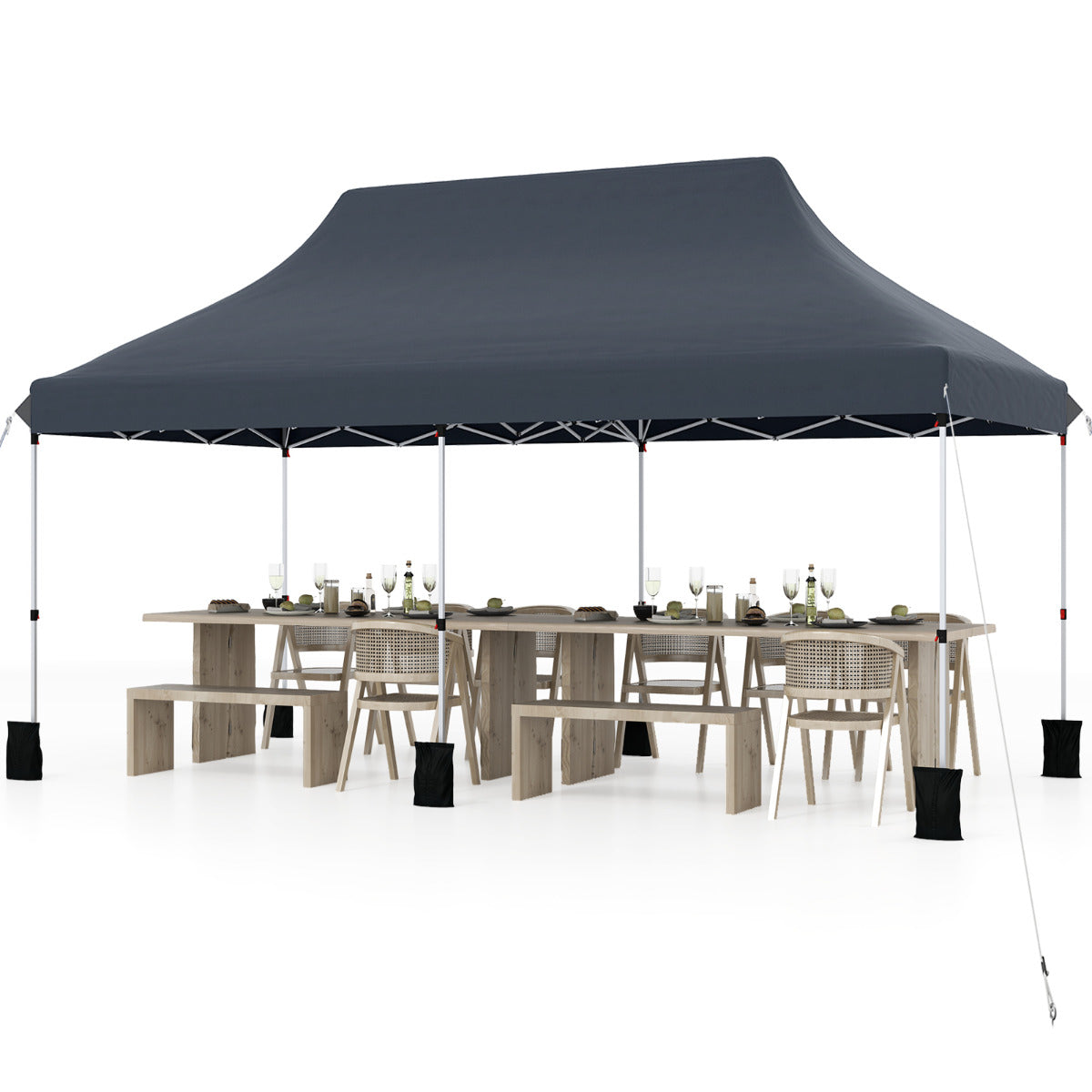 300 x 600 cm Pop up Canopy Tent with Carry Bag and 6 Sandbags-Black