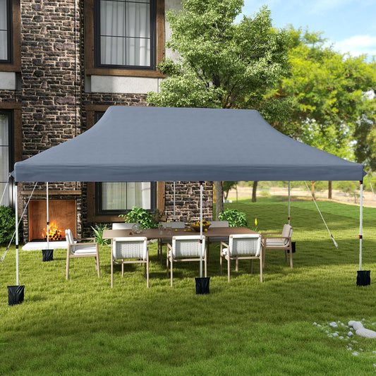 300 x 600 cm Pop up Canopy Tent with Carry Bag and 6 Sandbags-Grey