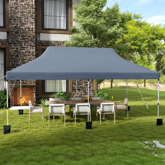 300 x 600 cm Pop up Canopy Tent with Carry Bag and 6 Sandbags-Grey