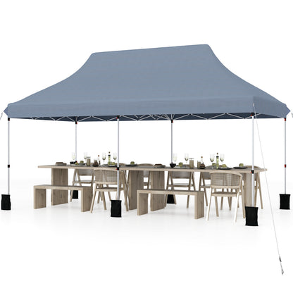 300 x 600 cm Pop up Canopy Tent with Carry Bag and 6 Sandbags-Grey