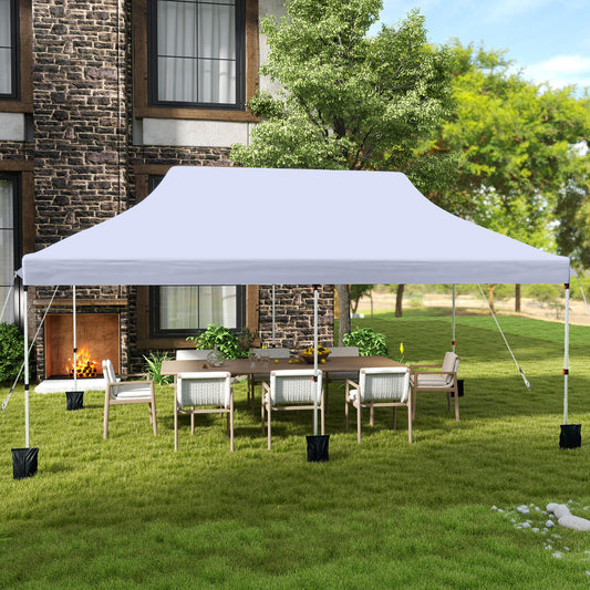 300 x 600 cm Pop up Canopy Tent with Carry Bag and 6 Sandbags-White