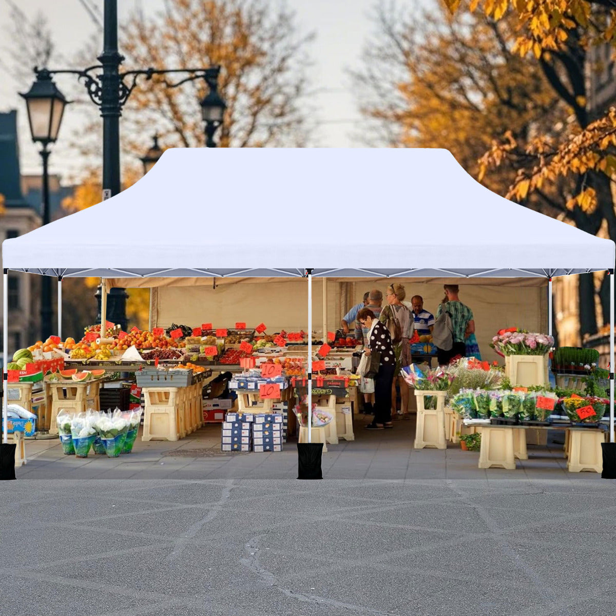 300 x 600 cm Pop up Canopy Tent with Carry Bag and 6 Sandbags-White
