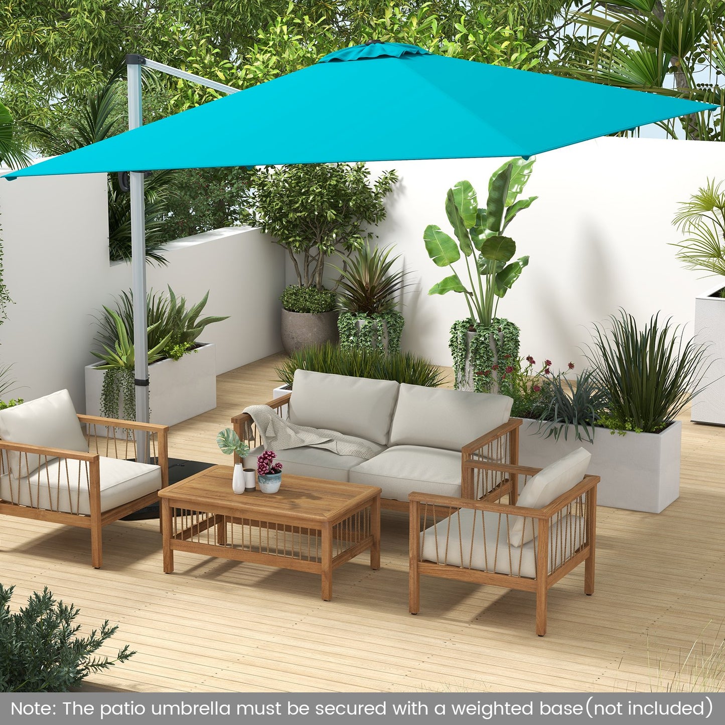 300cm Patio Cantilever Umbrella with 360° Rotation and Adjustable Tilt-Blue