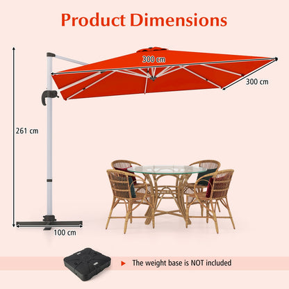 300cm Patio Cantilever Umbrella with 360¬∞ Rotation and Adjustable Tilt-Orange