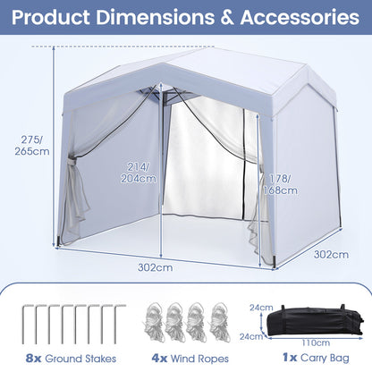 302 x 302 cm Pop up Canopy Tent with Removable Sidewalls-White
