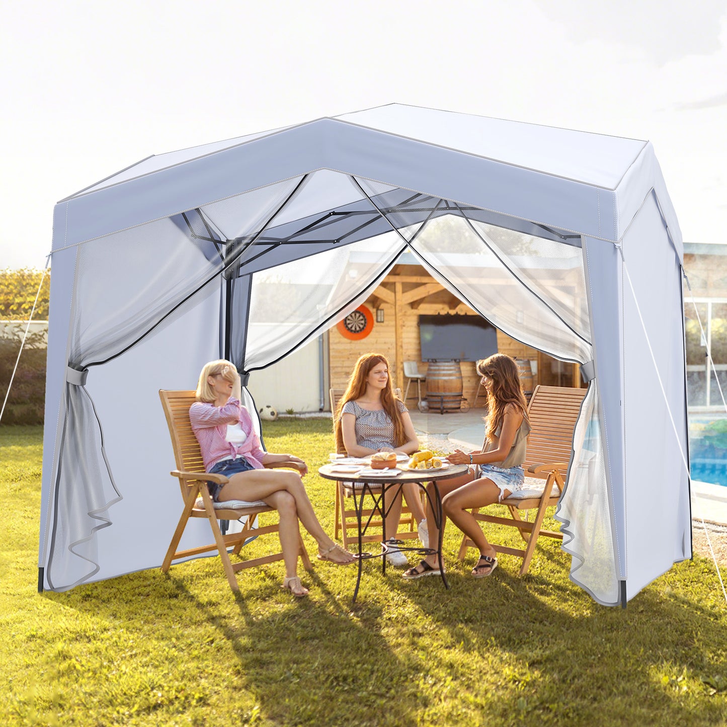 302 x 302 cm Pop up Canopy Tent with Removable Sidewalls-White