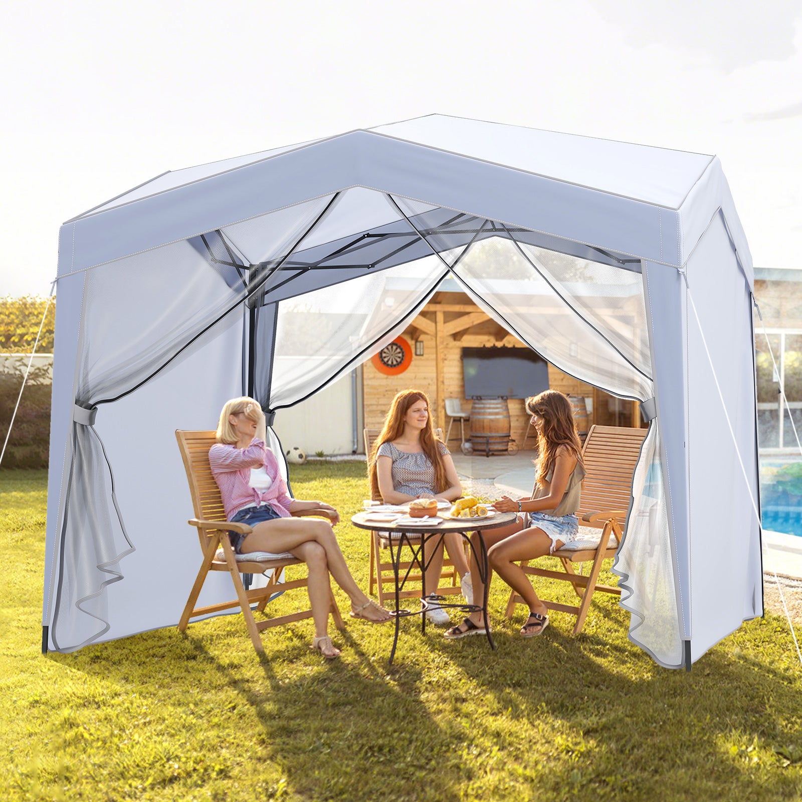 302 x 302 cm Pop up Canopy Tent with Removable Sidewalls-White