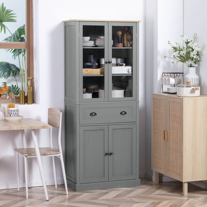 HOMCOM 180cm Tall Kitchen Pantry Cupboard, Freestanding Storage Cabinet with 5 Tier, Adjustable Shelves, Drawer, Grey