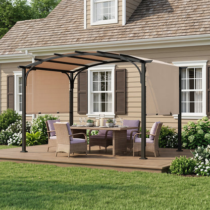 305 x 242 cm Outdoor Retractable Pergola with  Metal Frame and Polyester Fabric-Beige