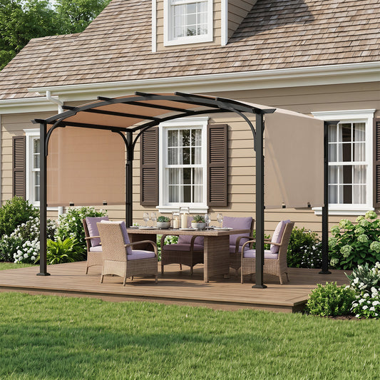 305 x 242 cm Outdoor Retractable Pergola with  Metal Frame and Polyester Fabric-Beige