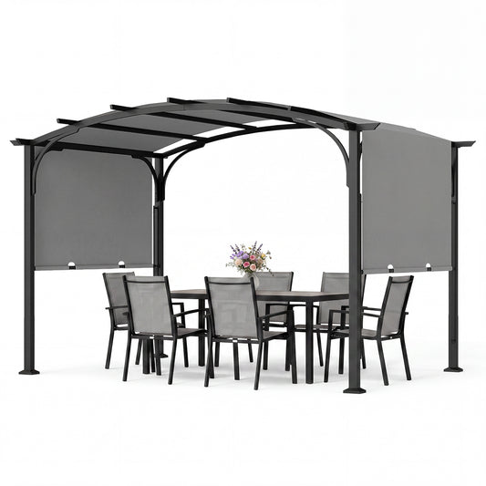 305 x 242 cm Outdoor Retractable Pergola with  Metal Frame and Polyester Fabric-Grey