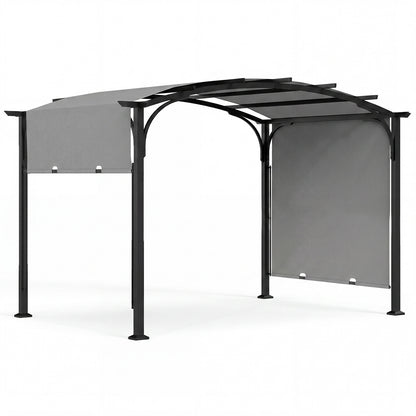 305 x 242 cm Outdoor Retractable Pergola with  Metal Frame and Polyester Fabric-Grey