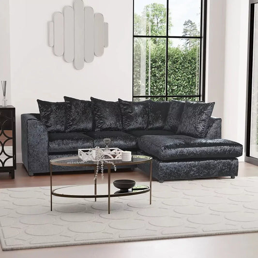 Blake Black Crushed Velvet Corner Sofa - Right and Left Arm