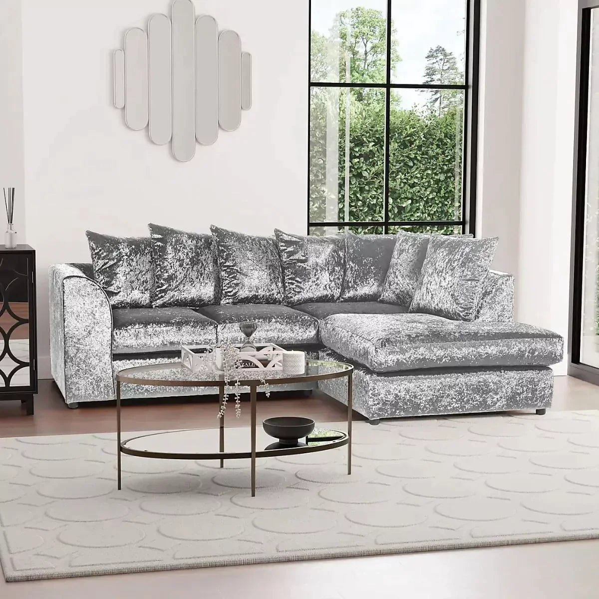 Blake Crushed Velvet Corner Sofa - Silver