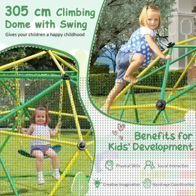 10 Feet Dome Climber with Swing and 800 Lbs Load Capacity-Green