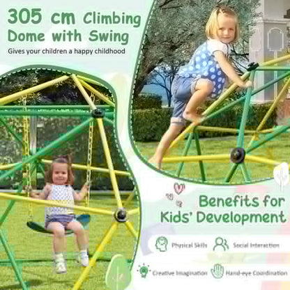 10 Feet Dome Climber with Swing and 800 Lbs Load Capacity-Green