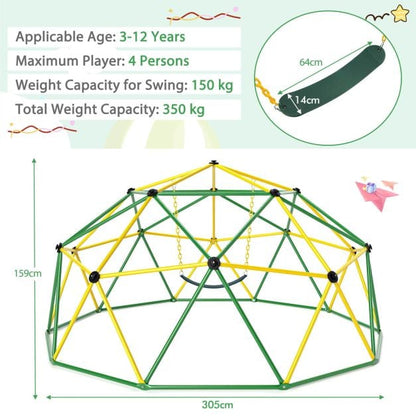 10 Feet Dome Climber with Swing and 800 Lbs Load Capacity-Green