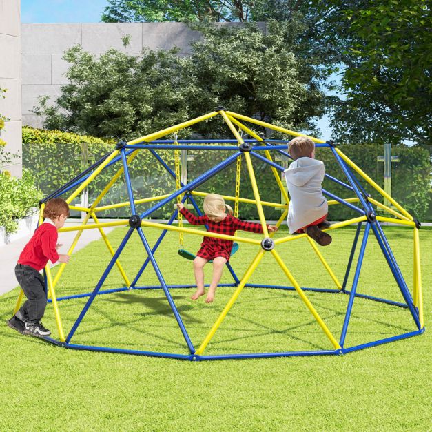 10FT Kids Climbing Dome with Swing Outdoor Jungle Gym Climber-Yellow