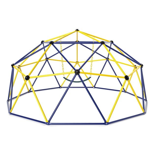 10FT Kids Climbing Dome with Swing Outdoor Jungle Gym Climber-Yellow