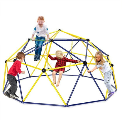 10FT Kids Climbing Dome with Swing Outdoor Jungle Gym Climber-Yellow