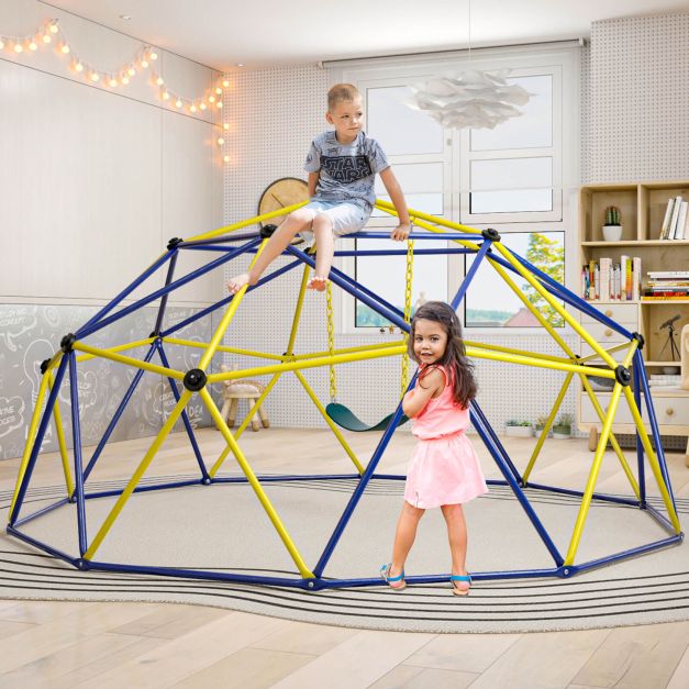 10FT Kids Climbing Dome with Swing Outdoor Jungle Gym Climber-Yellow