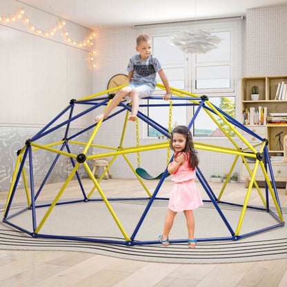 10FT Kids Climbing Dome with Swing Outdoor Jungle Gym Climber-Yellow
