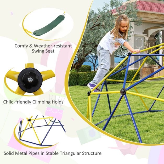 10FT Kids Climbing Dome with Swing Outdoor Jungle Gym Climber-Yellow