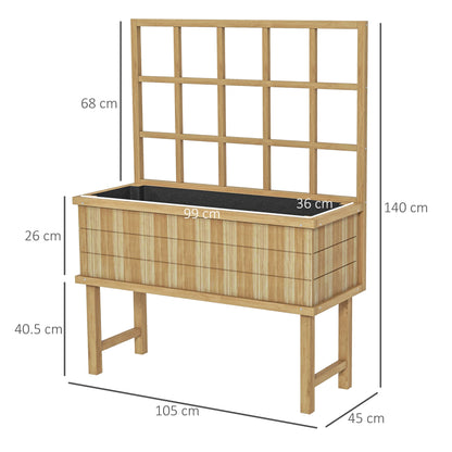 Outsunny 45 x 105cm Wooden Garden Planter, with Trellis - Natural