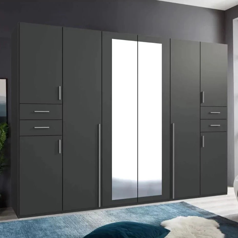 Fenton 6 Doors Wardrobe with 4 Drawers - Graphite