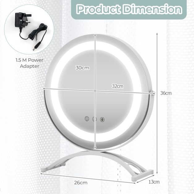 30 CM LED Lighted Round Makeup Vanity Mirror with Smart Touch Control-White