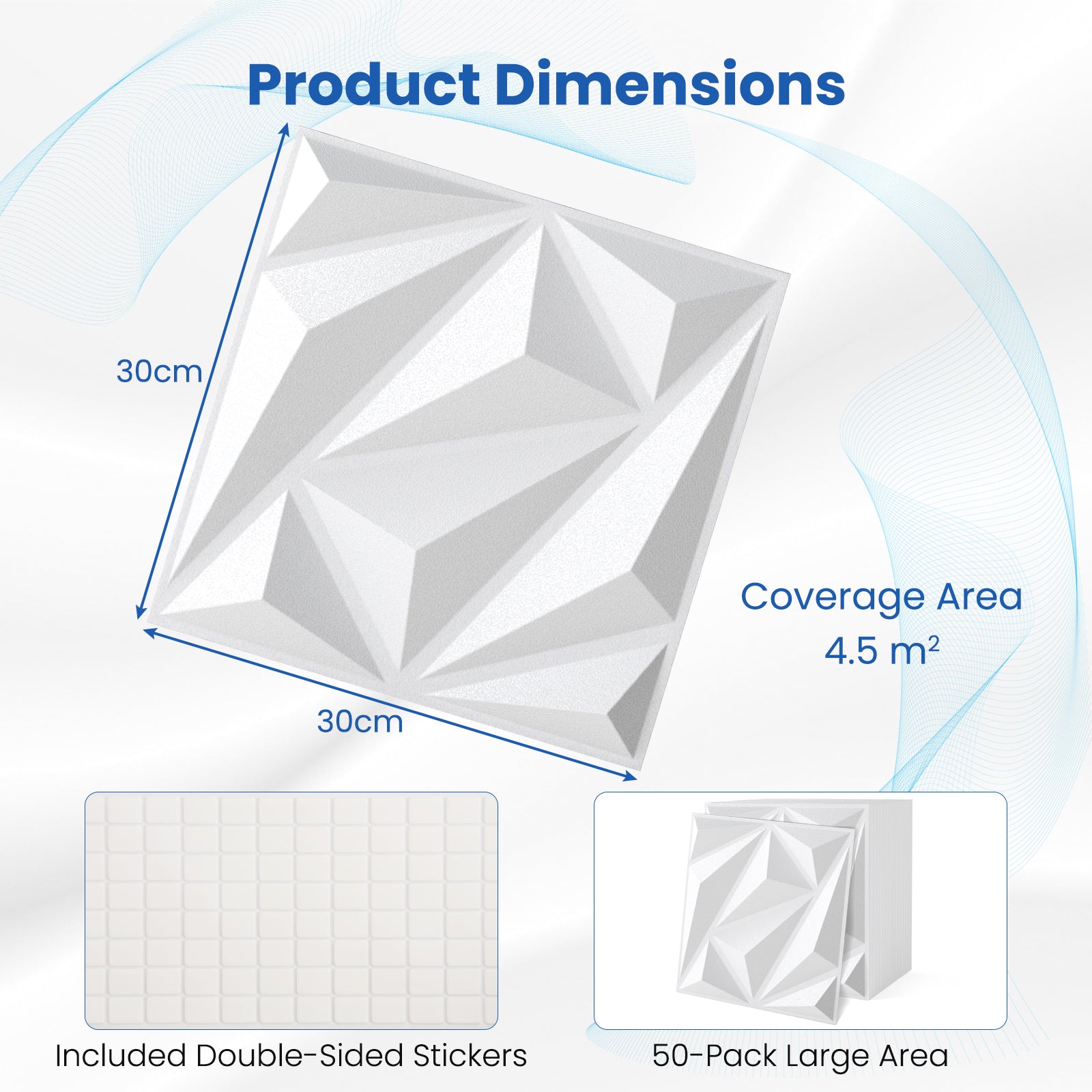 50-Pack 3D Wall Panel with Included Stickers-White